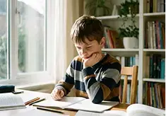 A student thinking carefully through a hard problem