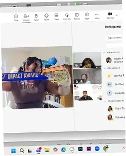 Shri Shreshta with the FIRST Robotics Impact Award trophy at the World Championships.